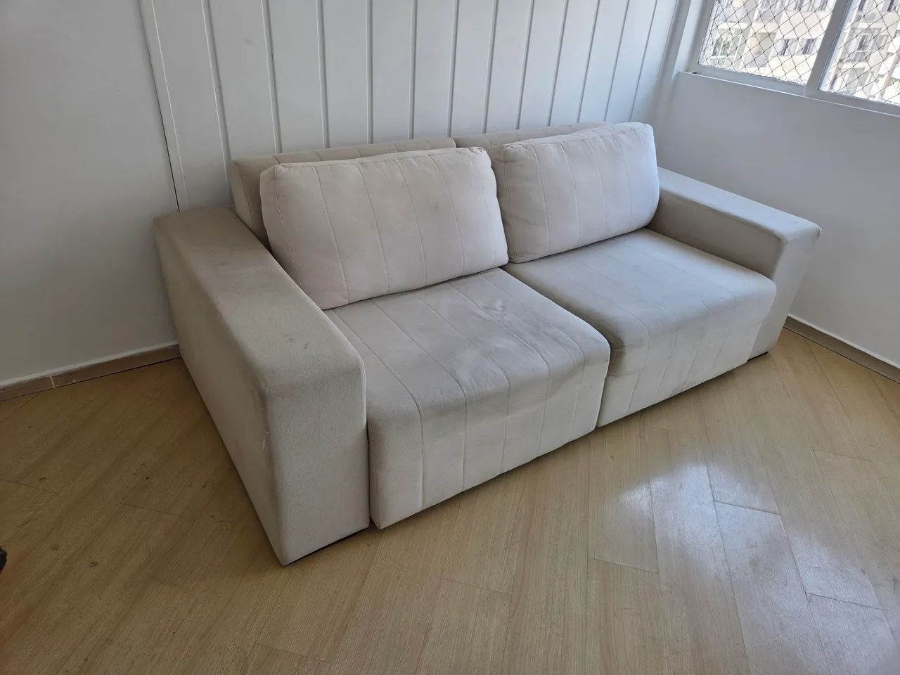 Sofá Retrátil 2 Módulos - Linho Bege - Estrutura Ótima! - Foto 2