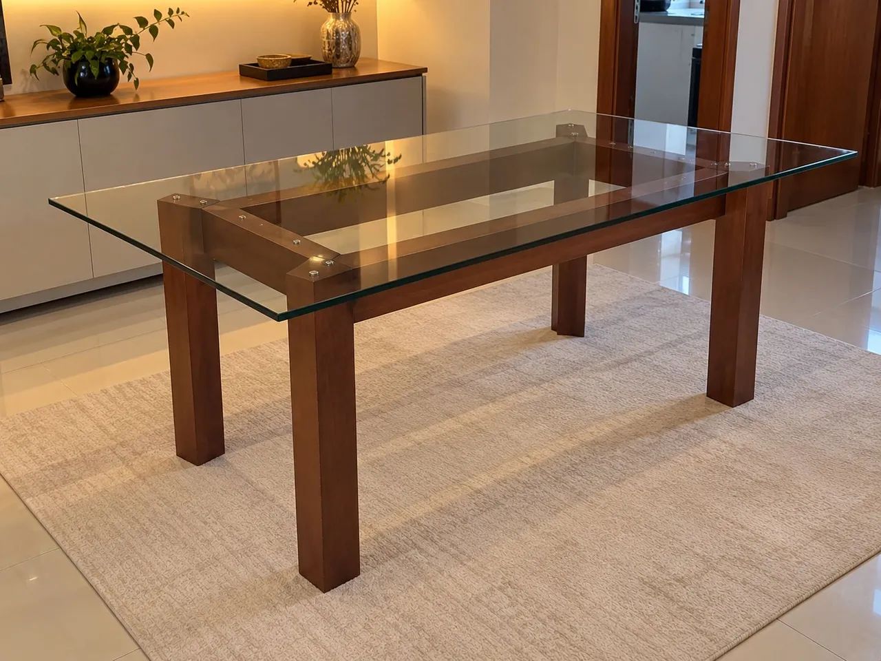 Mesa Jantar Antares com tampo de vidro 180x90