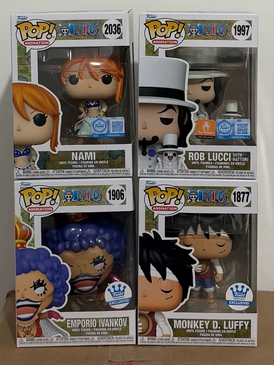Funkos Nami Alabasta, Rob Lucci, Emporio Ivankov e Monkey D. Luffy One Piece
