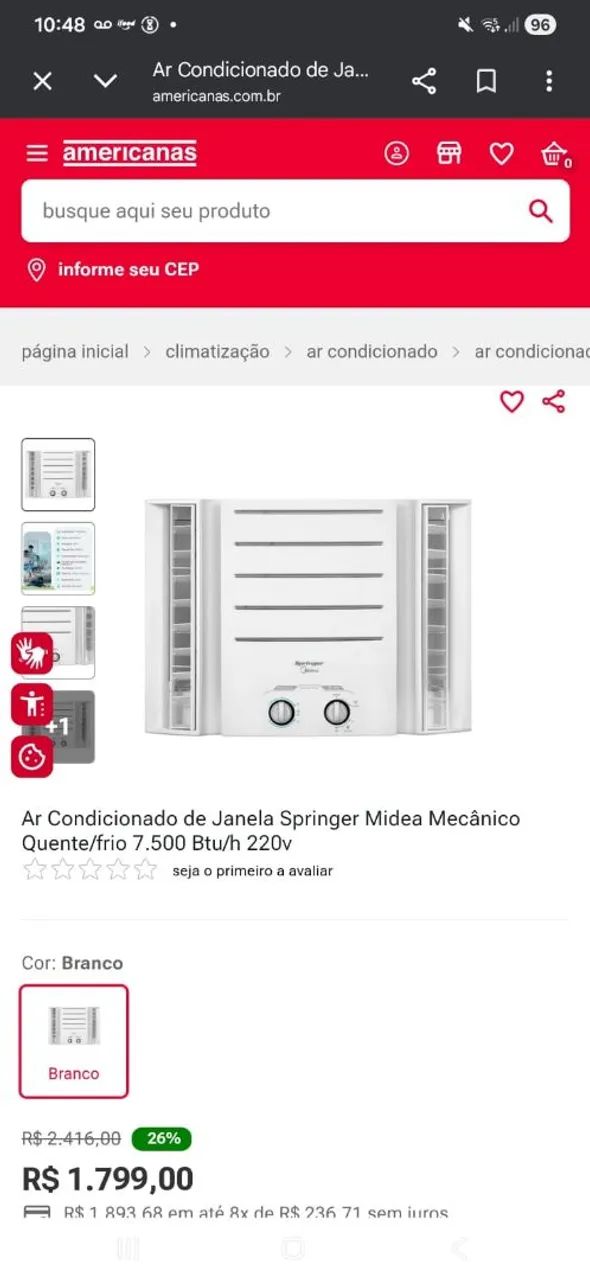 Ar condicionado Springer 7500 BTUs