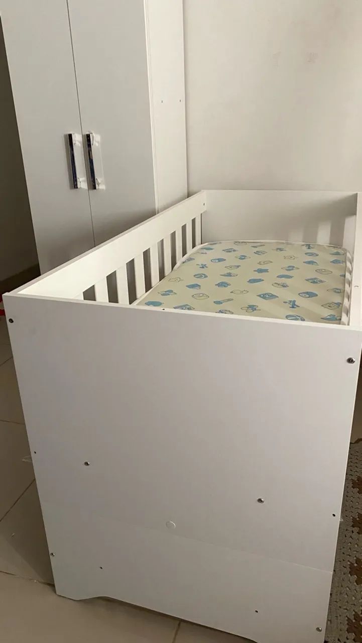 Berço vira cama + colchão  - Foto 4