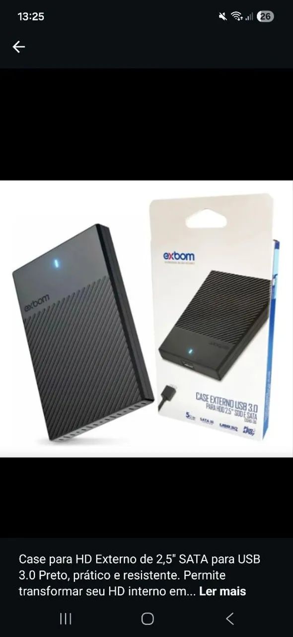 CASE PARA HD EXTERNO DE 25 SATA PARA USB 3.0 PRETO 