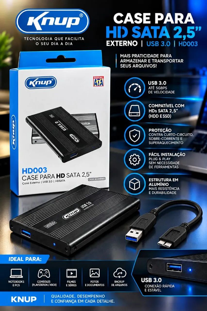 Case 3.0 Knup para SSD/HD de Notebook Computador 