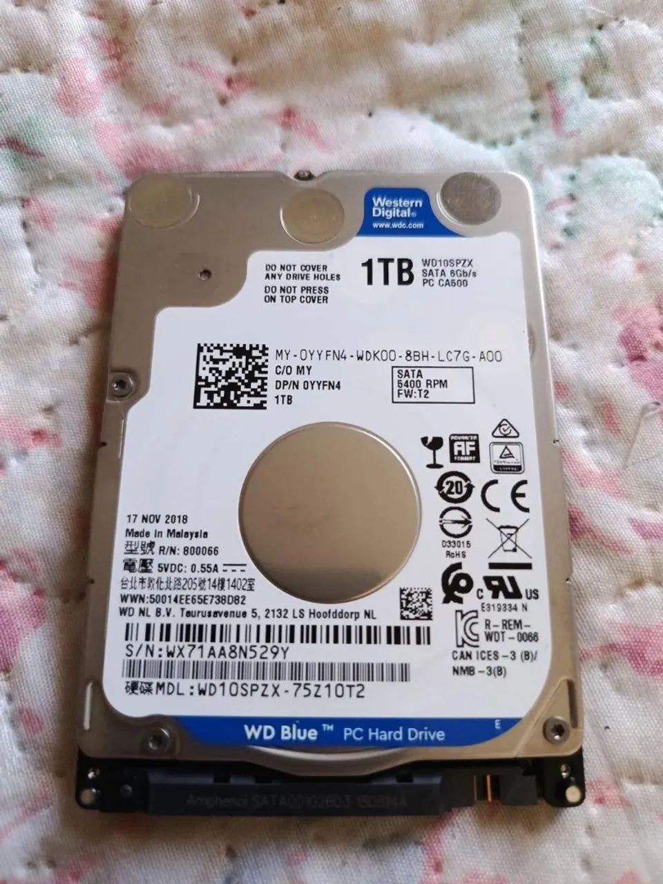 HD Western Digital Blue WD10SPZX de 1 TB, 2,5", SATA III, 5400 RPM,