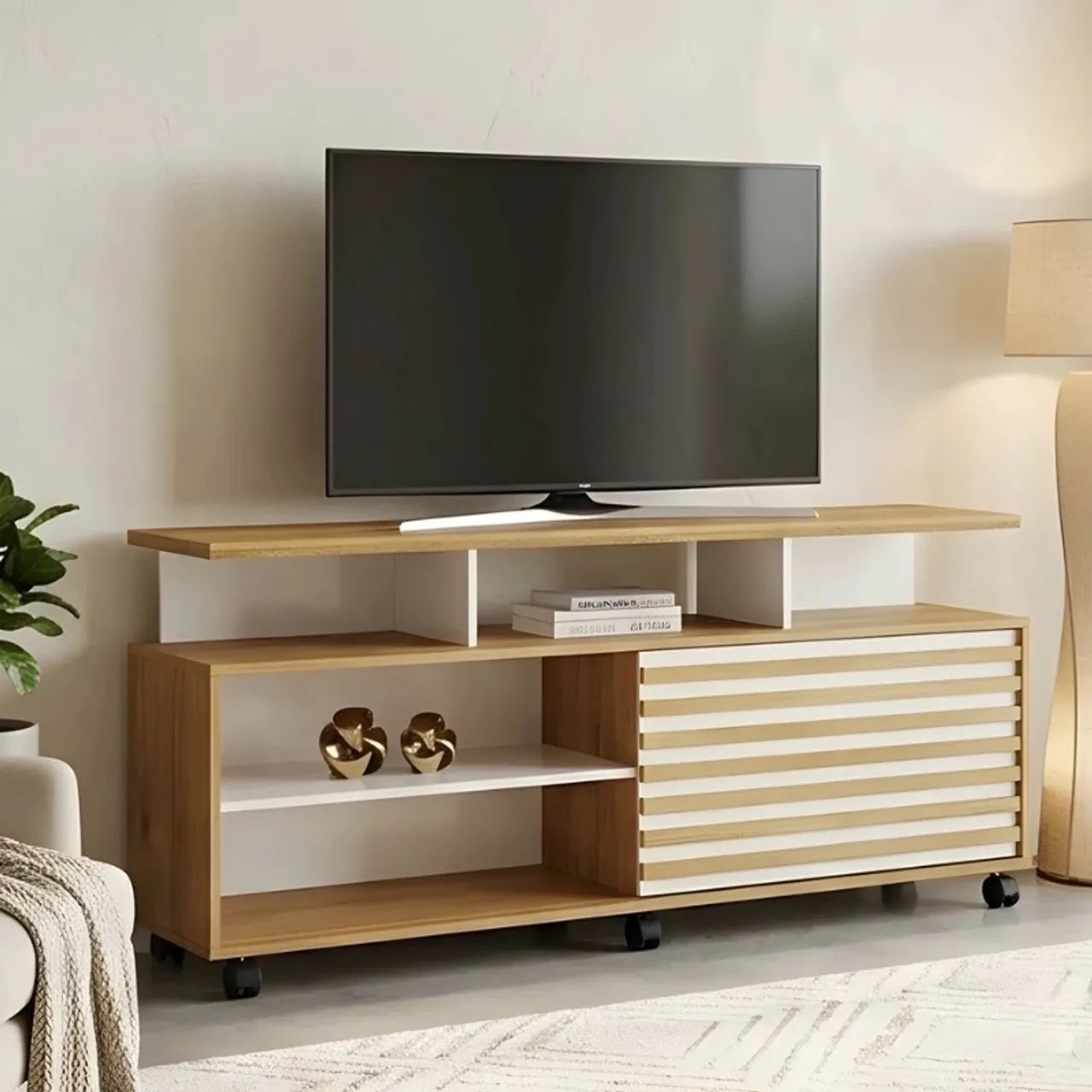 Rack Bancada Star Larg. 1.50m Cinamomo/Off Para TV's até 55 Polegadas  - Foto 2