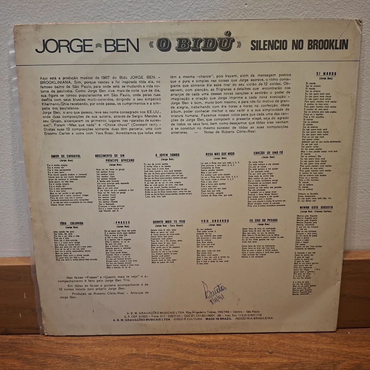 LP O Bidu, Silêncio no Brooklyn /Jorge ben - Foto 2