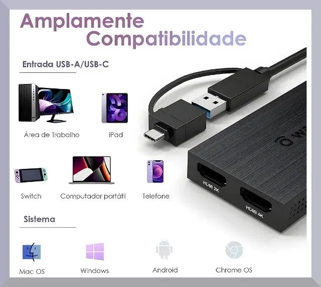 Hub USB 3.0 com saídas HDMI e conectividade eficiente Pronta entrega - Foto 3