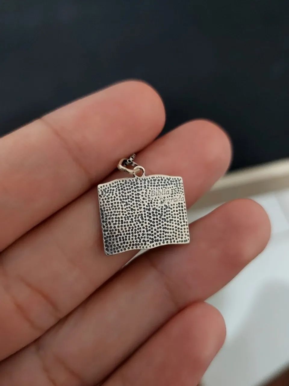 Pingente de prata biblia pai nosso + corrente - Foto 2
