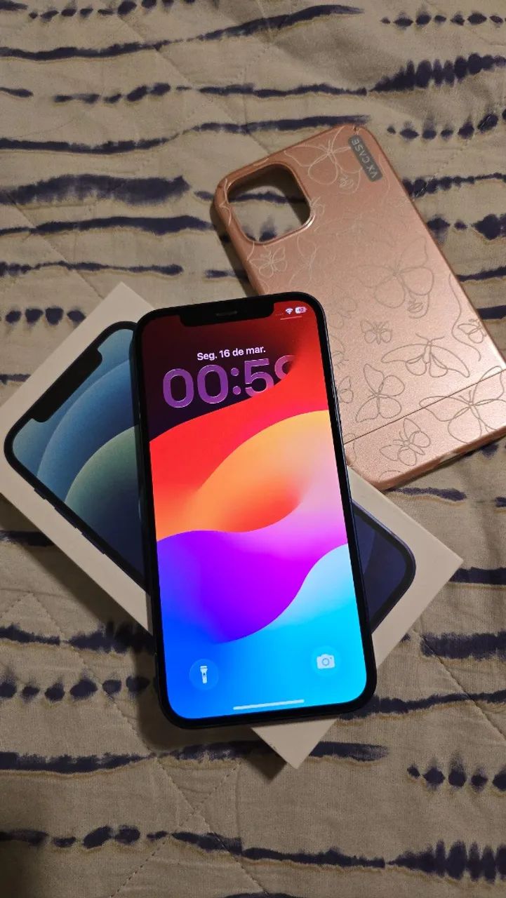 Iphone 12 256GB Azul -  Impecável, com caixa e capinha