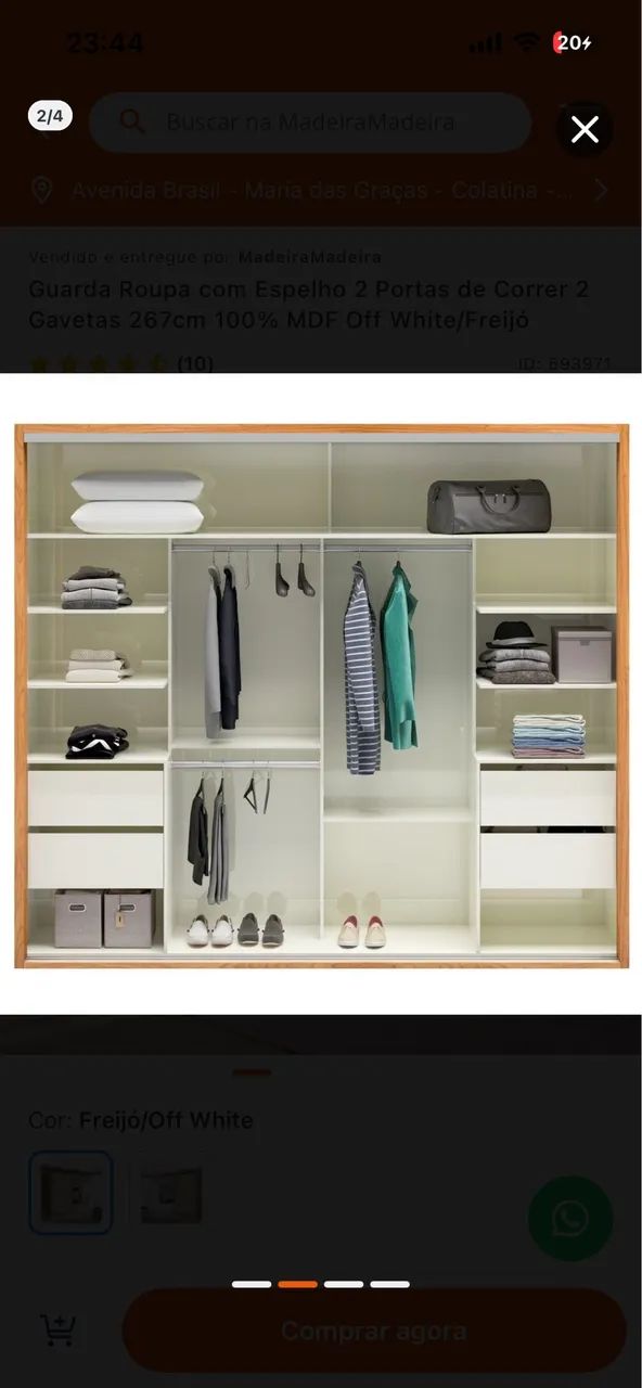 Guarda roupa com espelho 2 portas de correr 100% mdf 2,67 mt - Foto 2