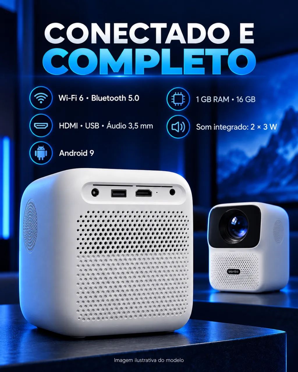 Projetor Wanbo T4 Full HD / compatível 4K - Autofoco, Wi?Fi e Bluetooth - Foto 4