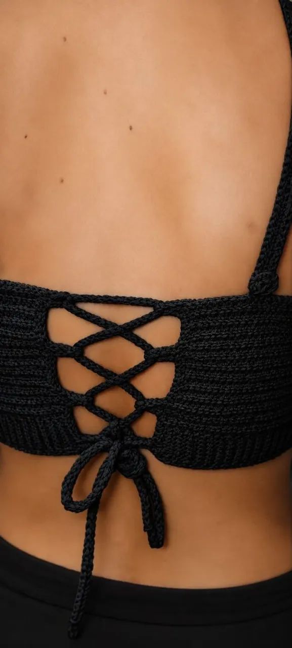 Cropped Versátil Preto Crochê 100% Algodão  - Foto 2