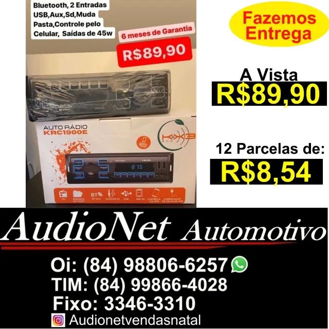 Auto Radio Bluetooth Fm Aux Sd 2 Entradas Usb  25w Kx3 Krc1900e Toca cd Carro Bob Mp3