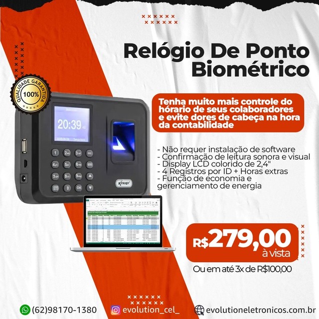 Relógio De Ponto Biométrico Eletrônico Digital Para Empresa - Outros itens  para comércio e escritório - Setor Garavelo, Aparecida de Goiânia  1162662691