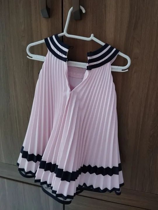 Vestido Infantil Plissado Rosa com Detalhes em Azul - Foto 2