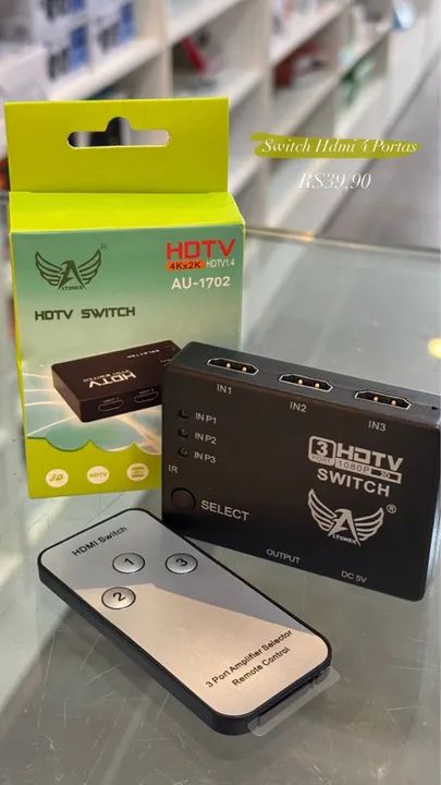 Switch HDMI 3 Portas 4K 1080P - Controle Remoto