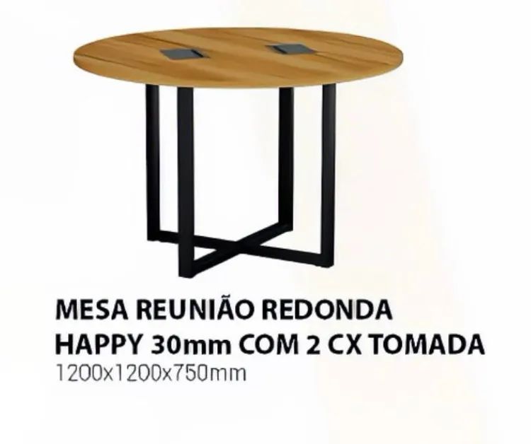 Mesa de Reunião Redonda Happy 30mm com 2 Cx Tomada 1200x1200x750mm