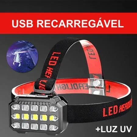 Lanterna de Cabeça com luz Negra Ultravioleta lâmpada Led Branco - Foto 5