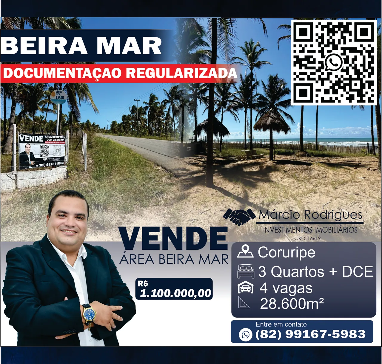 Área Beira Mar em Coruripe com 28.600 m² totalmente registrada e escritura ideal para inve