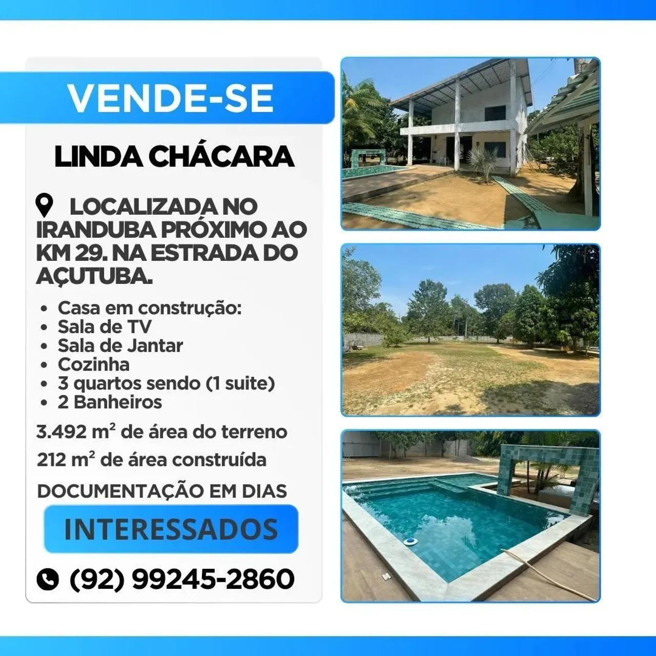 Chácara/Açutuba/ Estudo propostas/ Aceito carro