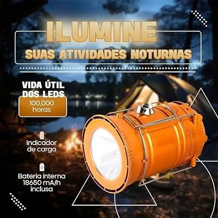 Lampião Solar Lanterna Led Recarregável Lamparina Sh-5800t Cor Preta - Foto 2