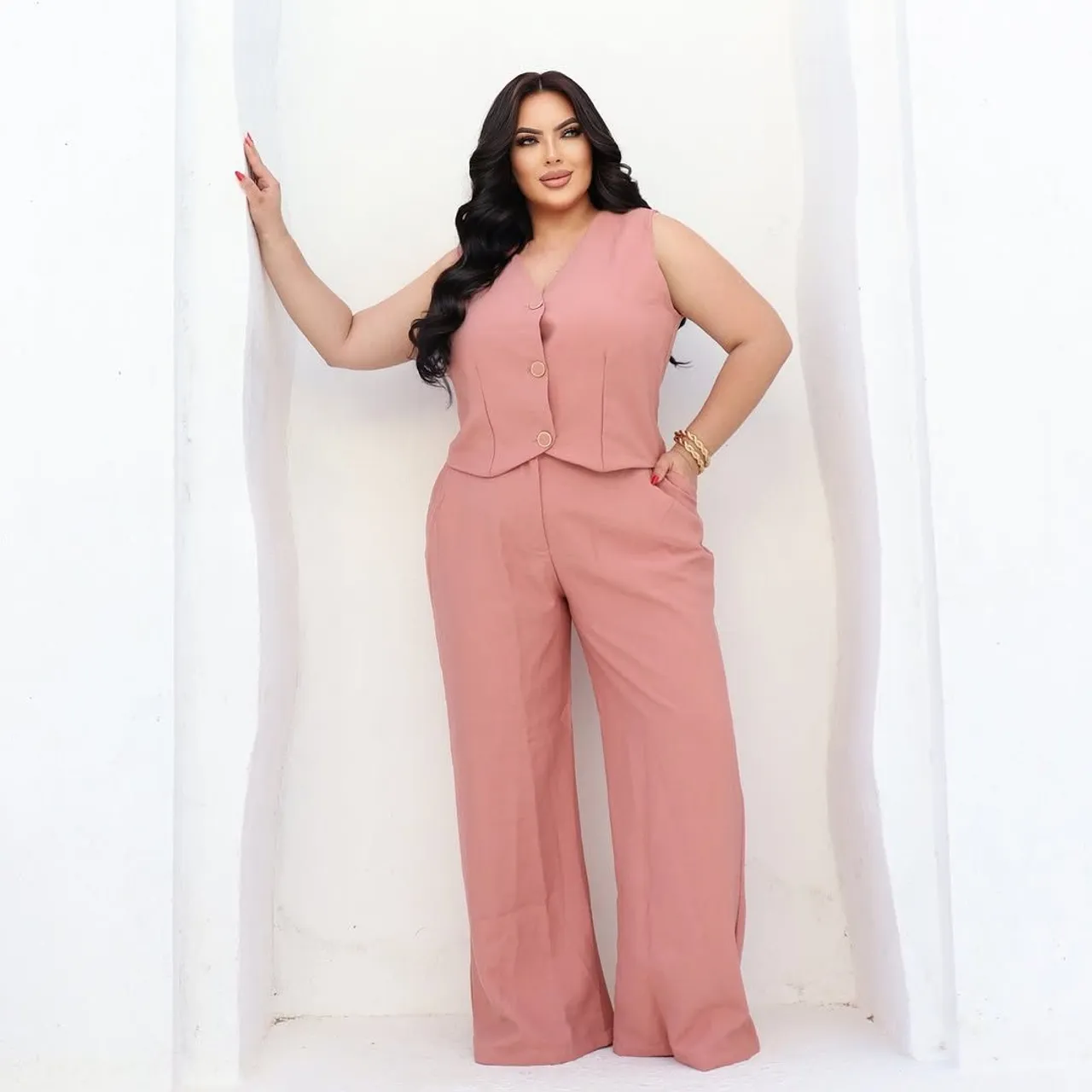 Conjunto de Calça e Colete Rosa