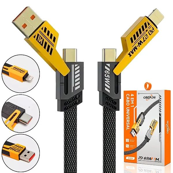 Cabo Carregador Para iPhone e Android Tipo C Super Turbo 65W com 1.2 Metros - Oberon 