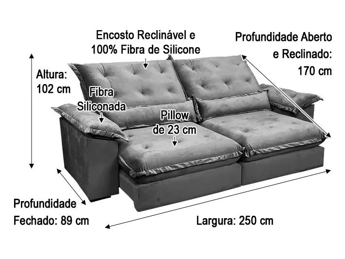 Sofá Retrátil Reclinável 2,50m Baruqui Molas Ensacadas a97 - Foto 3