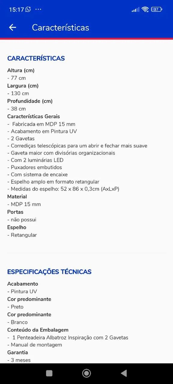Penteadeira Albatroz Inspiração com Espelho