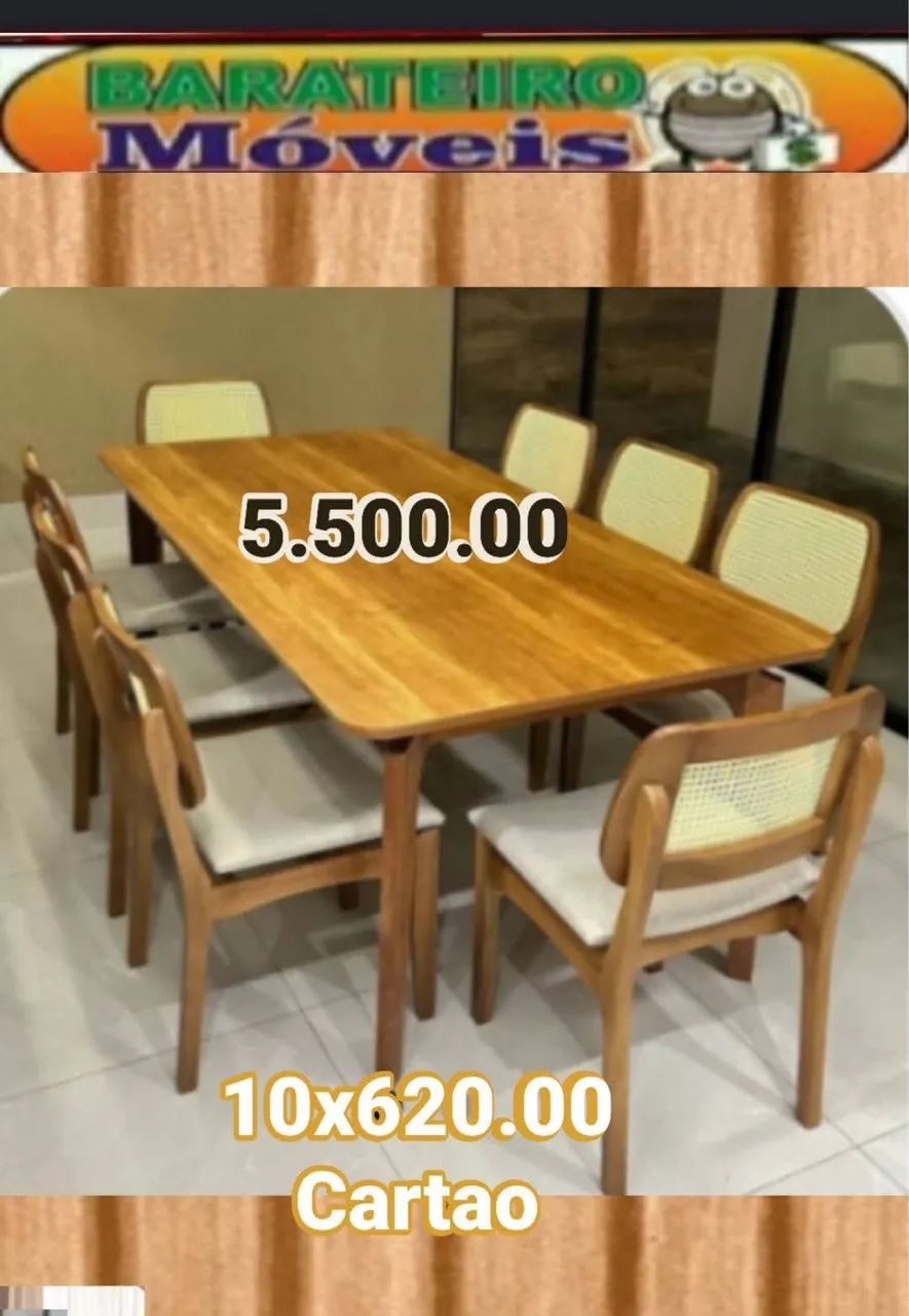 Mesa de jantar 8 cadeiras amadeirada 