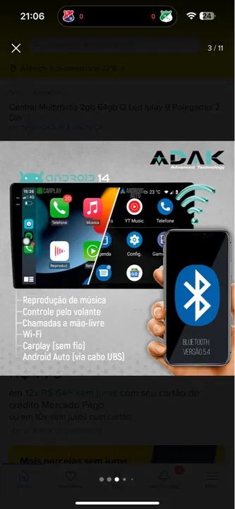 Central Multimídia Adak 2gb 64gb Android 14