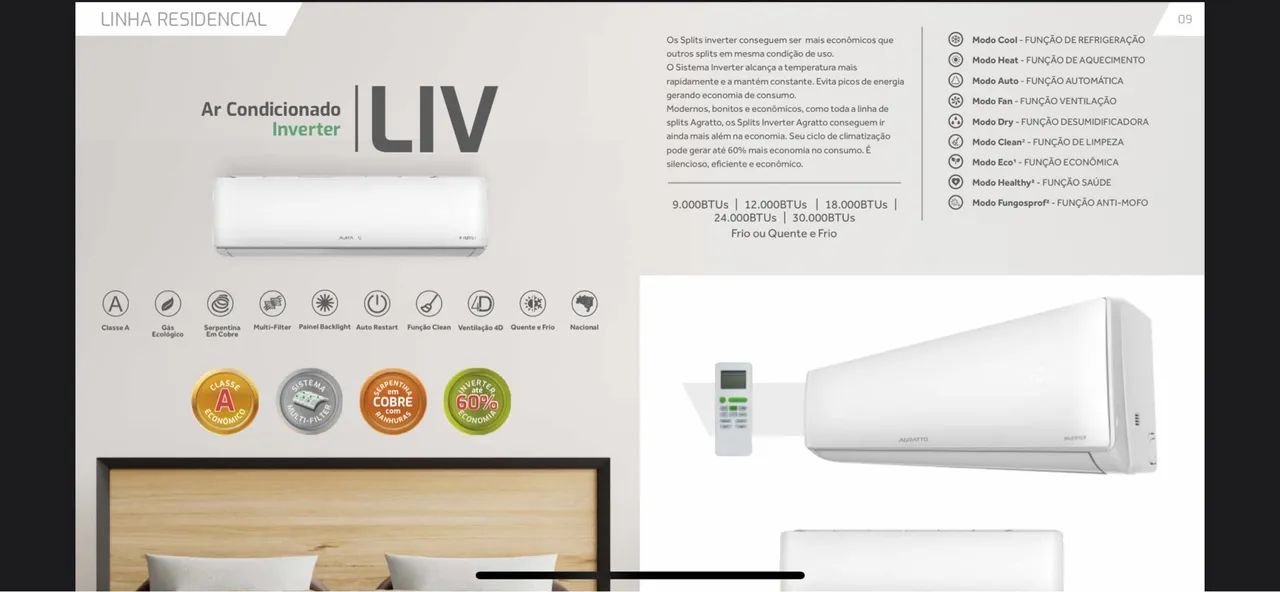 Ar Condicionado Split Hi-Wall Inverter Agratto 9.000 BTUs - Foto 4