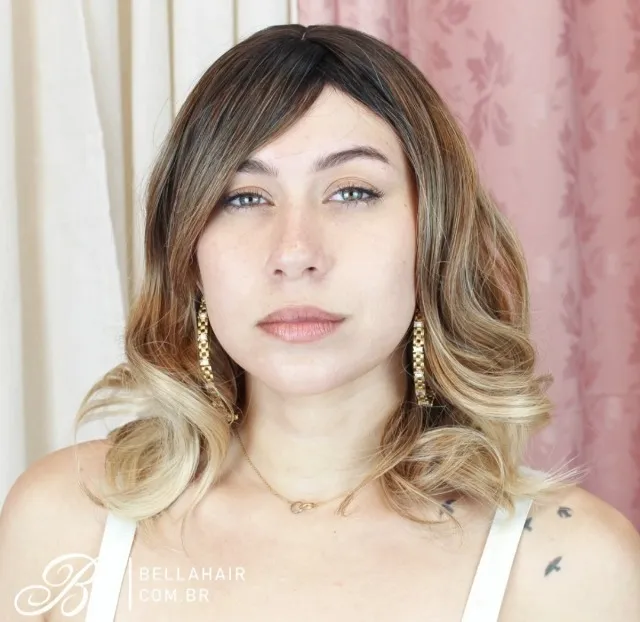 Peruca Wig Bella Hair Ombre Loiro Fibra Premium