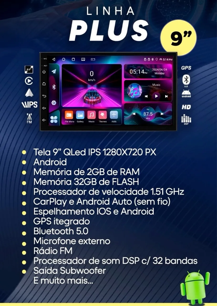 MULTIMÍDIAS AUDIO TECH 9 POLEGADAS 2/32 CARPLAY SEM TV INCLUSO