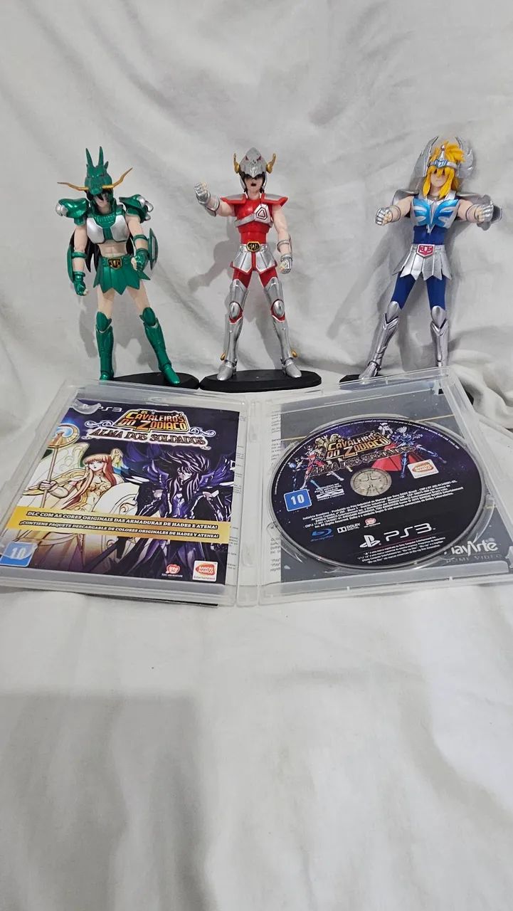 3 Figuras Cavaleiros do Zodíaco + Jogo PS3 ALMA DOS SOLDADOS item de colecionador