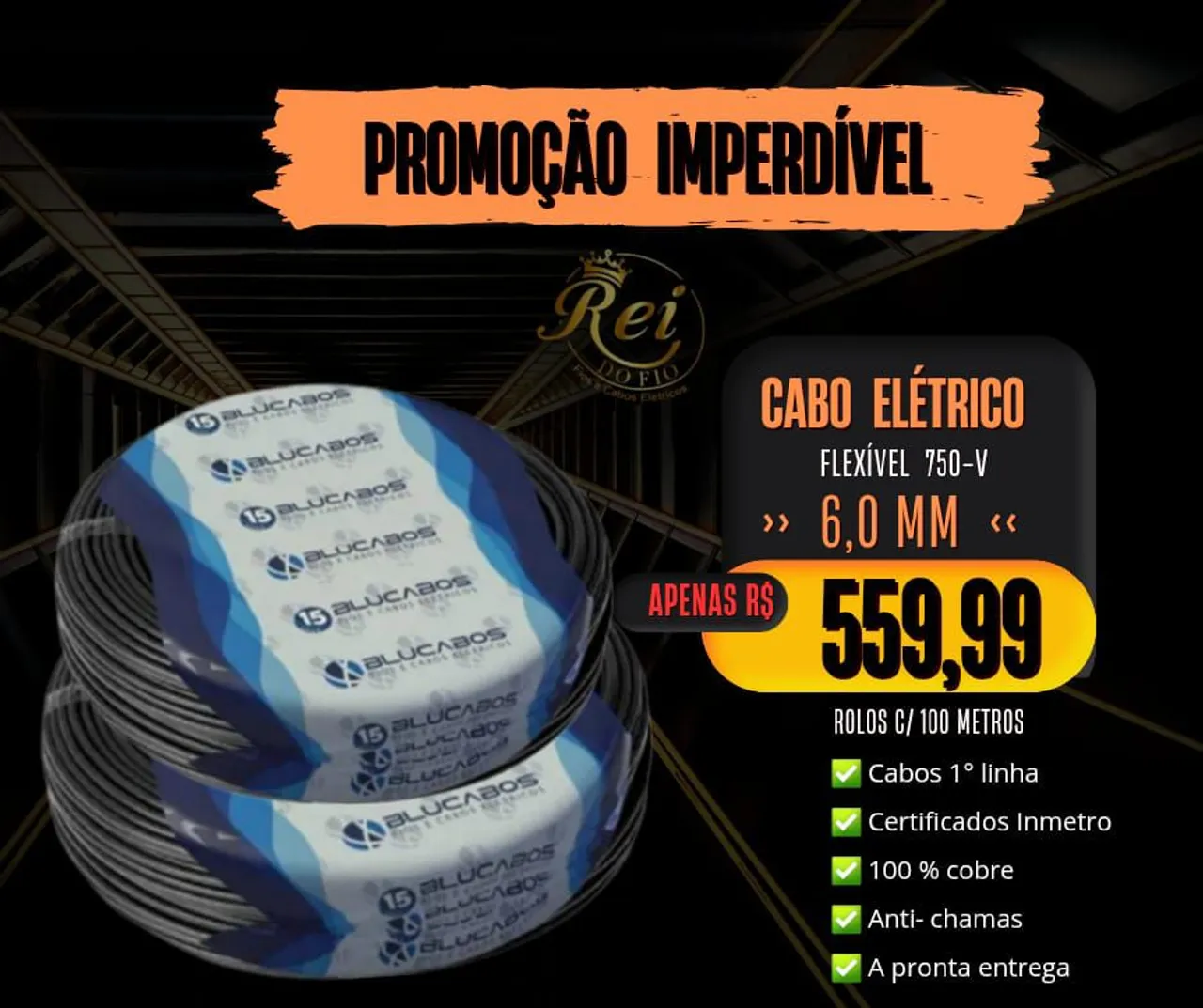 Cabo Elétrico 6,0 mm Flexível