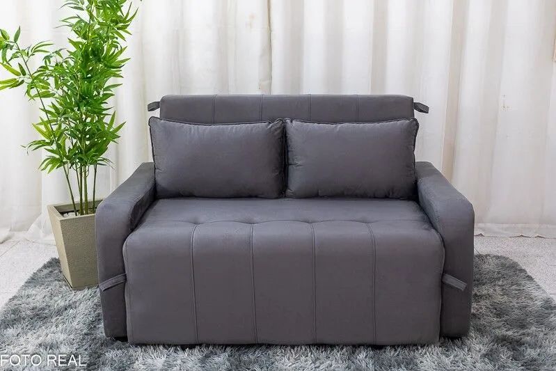 Sofá Cama Casal 137cm Amorim Veludinho Cinza - Foto 3