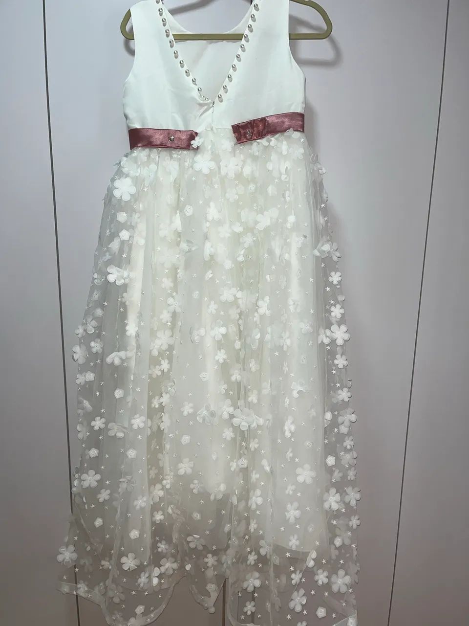 Vestido Branco Luxo com Tule 3D - Tam 14 ou Tam 16 2