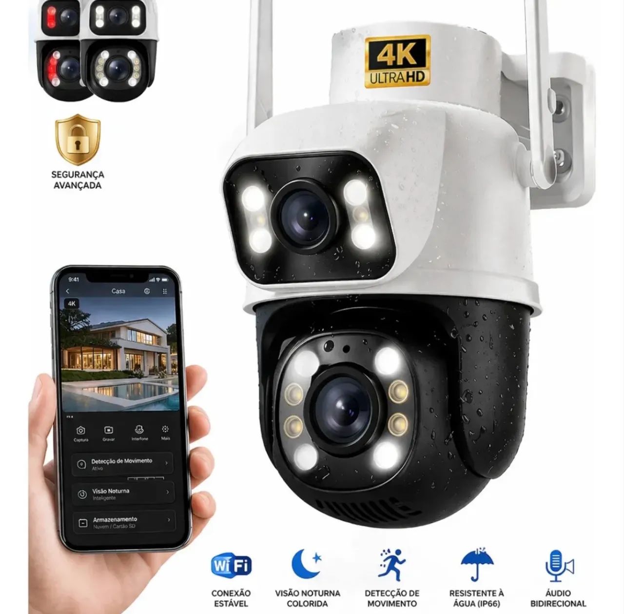 Câmera Wi-Fi 2 lente 1 fixa 1 360Graus - Foto 3