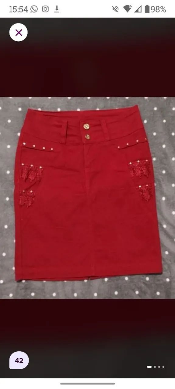 Saia jeans vermelha morena sá 42 - Foto 2