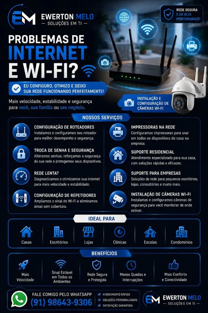 Configurações e instalação de Roteadores, Câmeras e Redes
