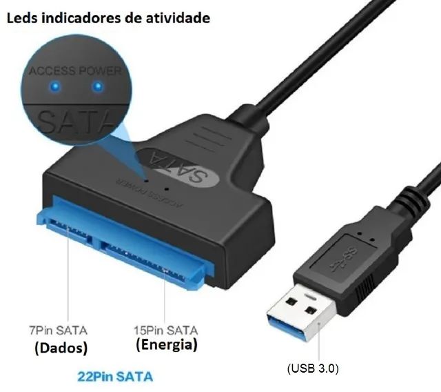 Cabo Adaptador Sata USB 3.0 para Hds de Notebooks e SSDs - Foto 3
