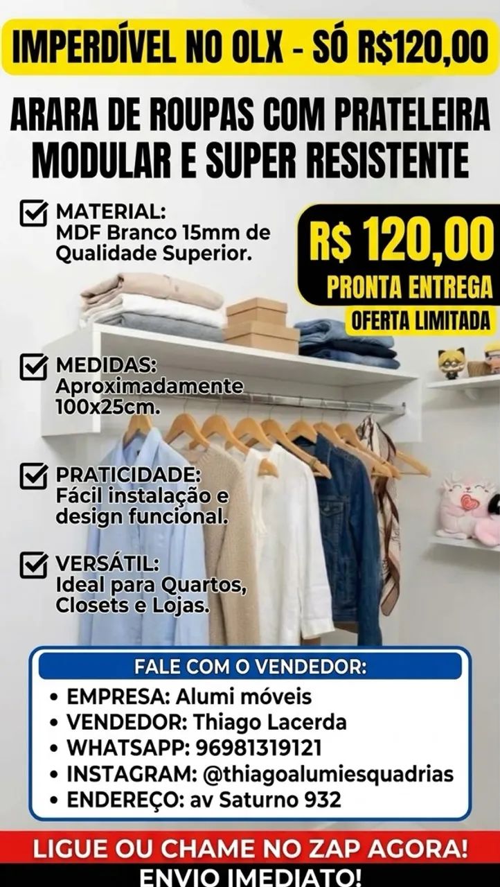 Arara de roupas 1 metro 100%MDF