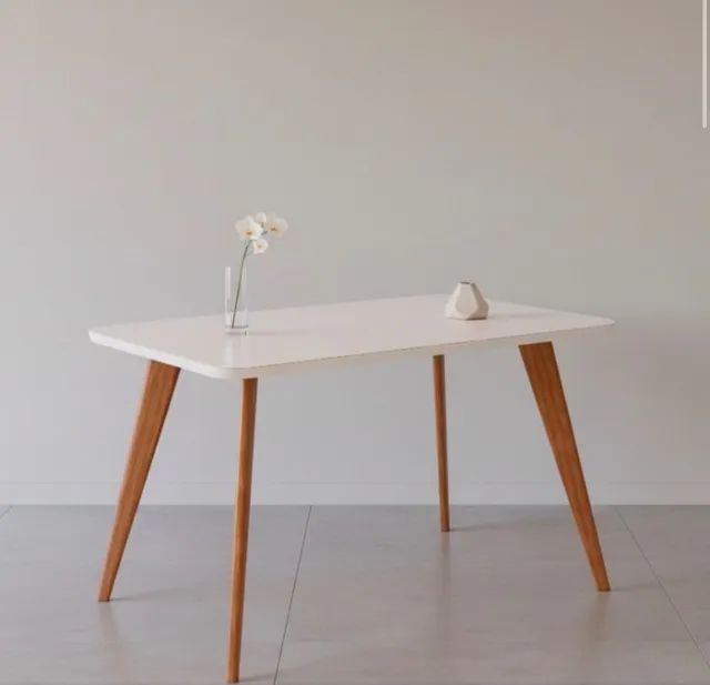 Mesa de Jantar Ravello 1,30 m Madeira Off White com Vidro