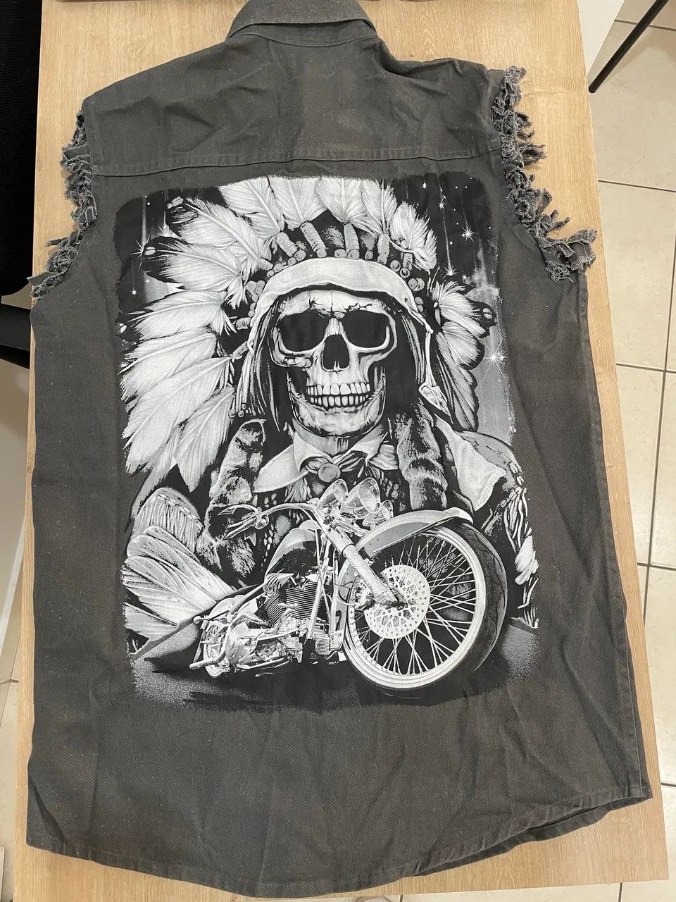 Camisa motociclista sem manga tecido jeans  - Foto 4