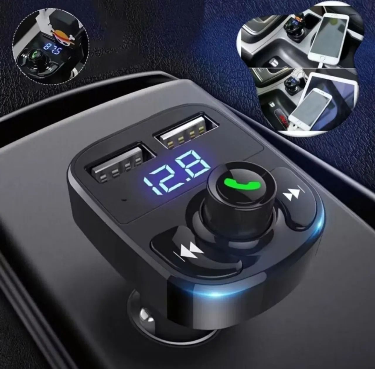 CARREGADOR VEICULAR COM TRANSMISSOR BLUETOOTH FM - Foto 4