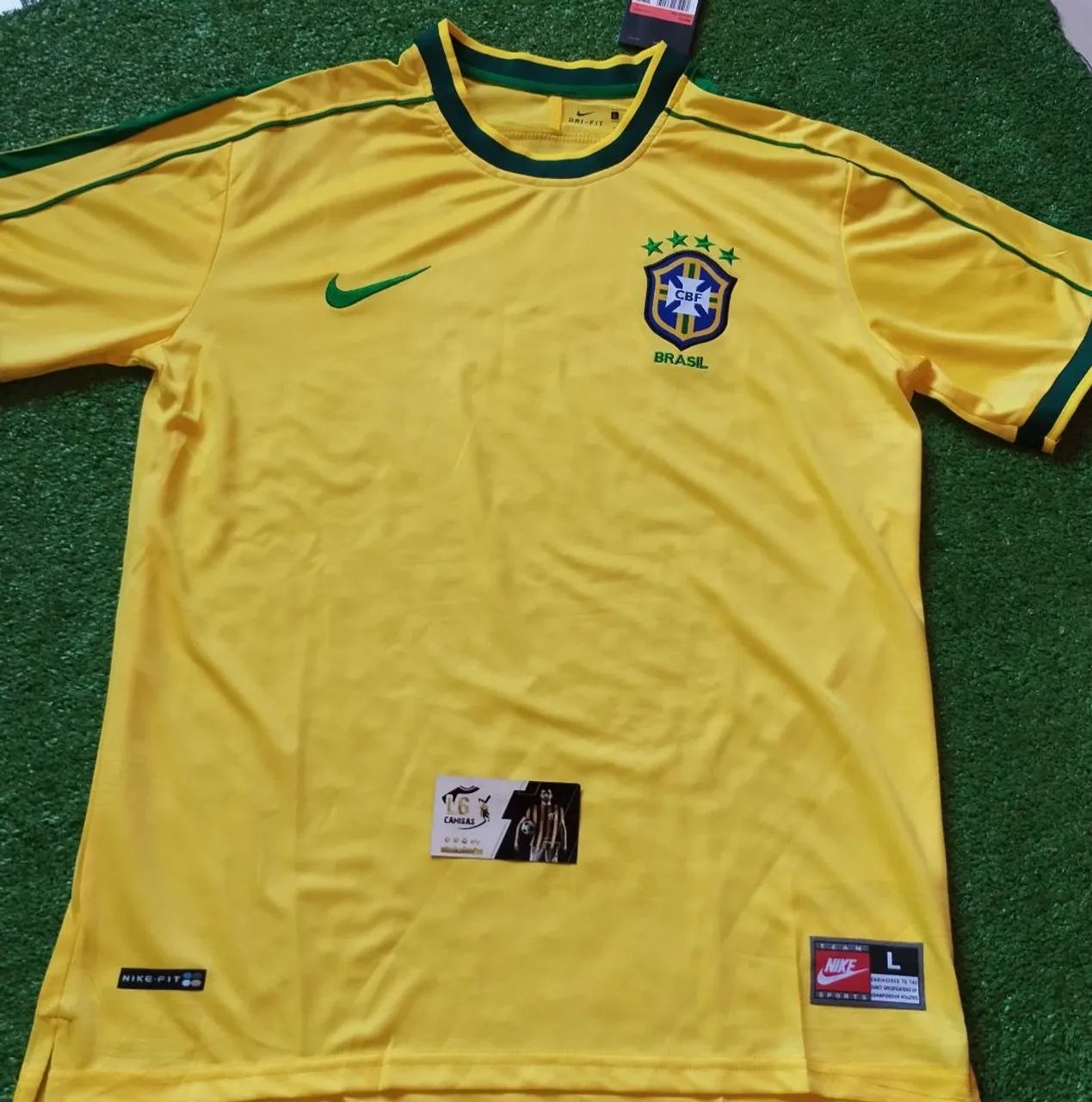 Camisa Retrô Brasil Seleção Brasileira Ronaldo 1998 Amarela - Home Personalizada - Foto 2