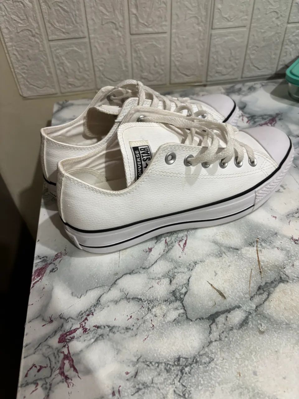 All Star branco de couro plataforma, tam 38 - Foto 3