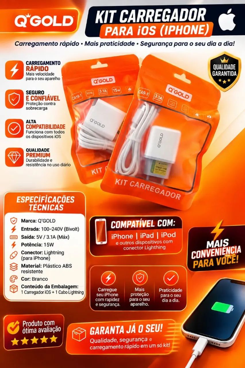 Kit carregador + cabo V8 e iPhone 3.1A novo  - Foto 2