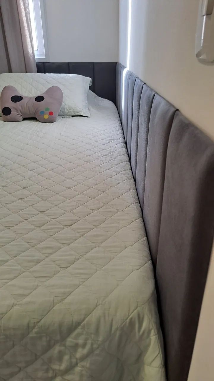 KIT CABECEIRA MODULAR CAMA SOLTEIRO CINZA ESCURO - Foto 2